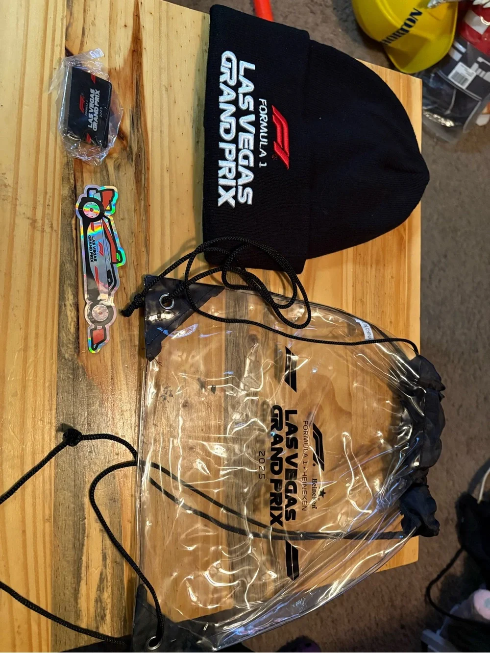 Formula 1 Las Vegas Grand Prix Black Beanie & Clear Drawstring Bag Set